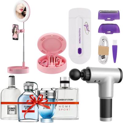 4 In 1 Live Makeup Multipurpose Desk Lamp, Facial Muscle Massager With Accessories, Flower of Story Perfume PCP01 gift set 25ml x 4 Piece And Finishing Touch Instant And Pain Free Hair Remover