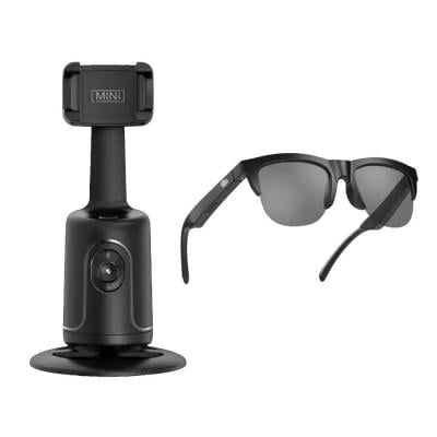 2 in 1 P01 Autoface Tracking Selfie Stick Tripod with F06 Wireless Smart Sunglasses Men Women Bluetooth Call