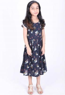 Tradinco Girls Frock Dark Blue with Flowers