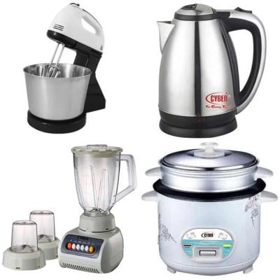 4 in 1 Kitchen Pack Cyber Electric 1.8 Ltr Rice Cooker, 3 In 1 Electric Blender With Grinder, 2.0 Liter Stainless Steel Kettle, Hand Mixer With Bowl