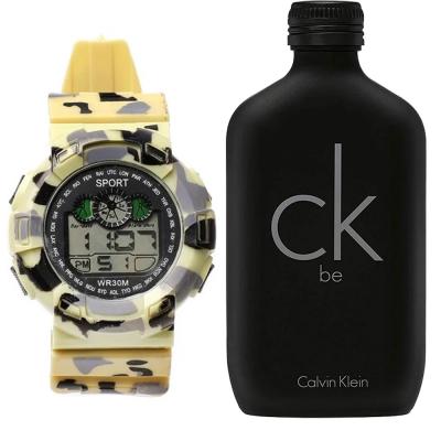 2 in 1 Offer Digital Analogue Sport watch WR30M Off White, ALG005 and Calvin Klein Be Eau De Toilette for Men, 100ml