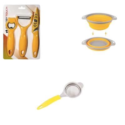Combo Offer Classy Touch CT-379 10 Strainer Yellow, Classy Touch CT-1119 Tea Strainer Yellow, Classy Touch CT-526 3 Pcs Kitchen Tool Set Yellow