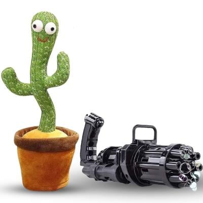 2 In 1 Dancing Cactus Plush Stuffed Toy with Music And Multifunctional Bubble Gun And Small Fan, Assorted Color