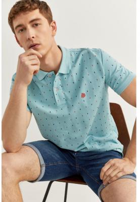 Springfield Polo T-Shirt Basic Slim Fit Blue with Red/Green Dots, Size L