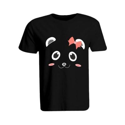 BYFT 110101009244 Printed Cotton T-shirt Ms. Panda Personalized Round Neck T-shirt For Women Small Black