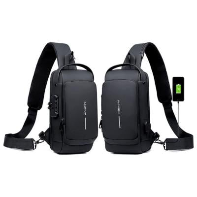 2 Pcs Combo Of Multifunctional Anti Theft Patent Leather Chest Bag With Waterproof And USB Port Assorted
