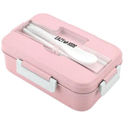Eazy Kids EZ_WFLB_PI Wheat Straw Leakproof Eco Friendly Bento Lunch Box 1000ml, Pink