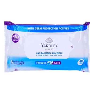 Yardley London Antibacterial Skin Wipes, 40 Wipes