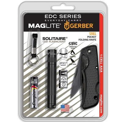 Maglite SJ3ATMK Solitaire LED with Gerber Knife Combo Black