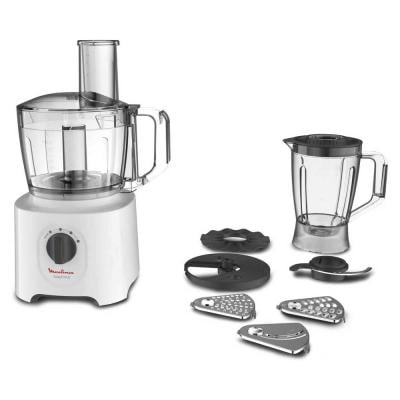 Moulinex Easy Force 1.8 Liter and 2.4 Liter Bowl capacity Food Processor with 6 Attachments and 25 different functions 800 Watts, FP247127, White
