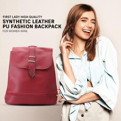 First Lady 9641 High Quality Synthetic Leather PU Fashion Backpack For Women Wine