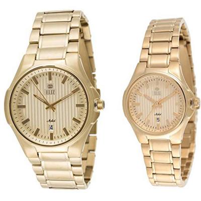 Eliz Pair Gold Stainless Steel Analog Wrist Watch, ELIZ 8127-GGPair