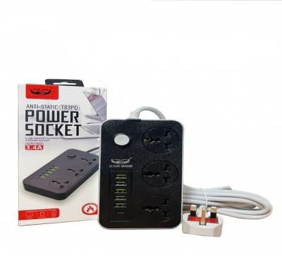 Lucky Hawk Power Extension Wire Cord With 3 Ac Sockets + 5 USB Ports‎ + 1 PD Type C Port (Q3LHT83PD)