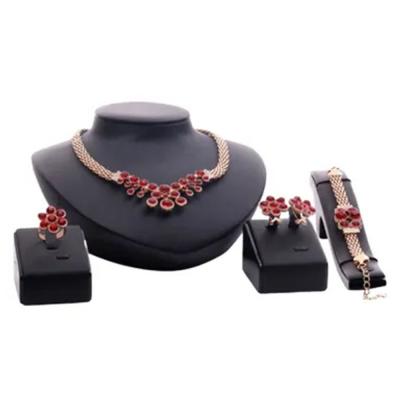 4 Piece Necklace Earrings set N28331066A Gold and Red