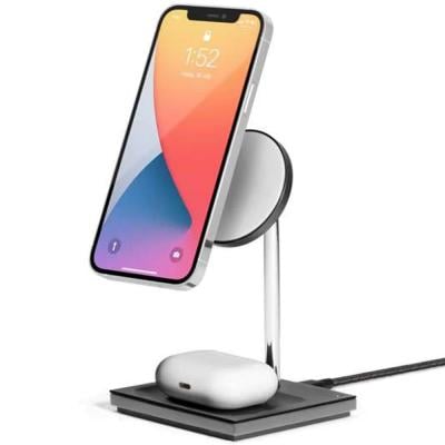 Native Union NU-SNAP-2IN1-WL-BLK Snap Magnetic 2 in 1 Wireless Charger White Gray