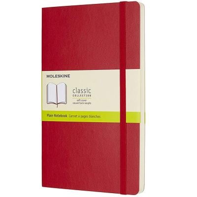 Moleskine MLSK-QP618F2 Classic Plain Paper Notebook Soft Cover and Elastic Closure Journal, Red