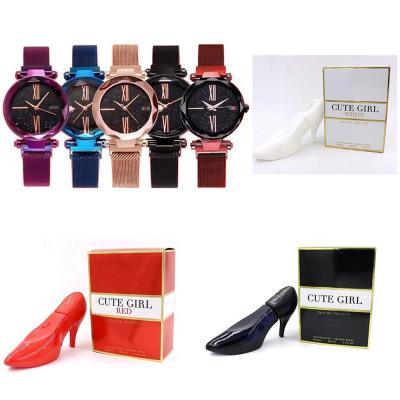 8 in 1 Bundle Fragrance Perfume Cute Girl White Women 100 ML Fragrance Perfume Cute Girl Black Women 100 ML Fragrance Perfume Cute Girl Red women 100 ML with 5  DVANS Stylish Watch For Women Assorted Colors