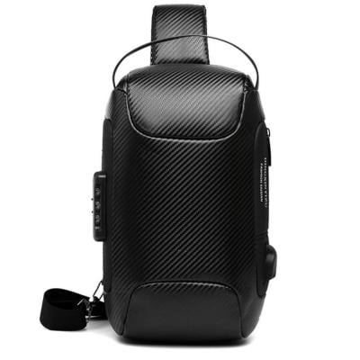 Oriyana BM0003 Anti Theft Waterproof Lightweight Mens Shoulder Backpack Crossbody Bag Chest Bag with One Strap and USB Charging Port for Hiking Cycling Outdoor Travel Black