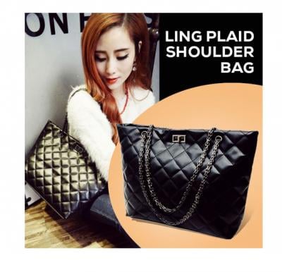 Women Ling Plaid Weave Shoulder Bag - Black		