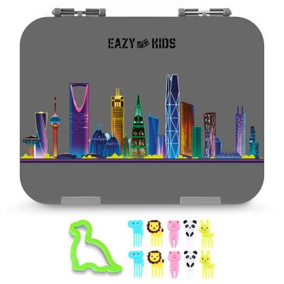 Eazy Kids EZ_4COMLB_CSAGY 4 Compartment Bento Lunch Box With Sandwich Cutter Set Love Saudi Grey