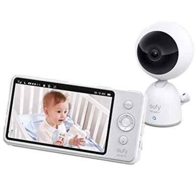 Eufy Security T8321 Video Baby Monitor Large Display 2 Way Audio Night Vision Lullaby Player Pan and Tilt Not Supported White with Black