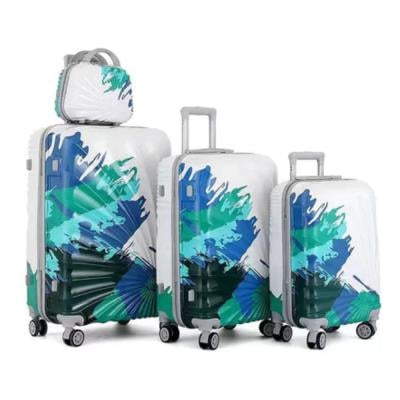 Printed Light Weight ABS Luggage  Hard Case Trolley Bag  4 Pcs Set Paint Design Green