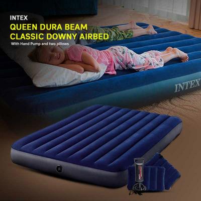 Intex 64765 Queen Dura Beam Classic Downy Airbed With Hand Pump and two pillows