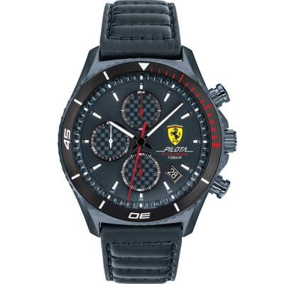 Ferrari 830774 Scuderia Pilota Evo Dial Stainless Steel Quartz Watch with Leather Strap Blue