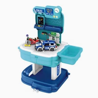 Little Story Role Play Police Station With Police Car And Block Toy Set School Bag 219 Pcs Blue 2-IN-1
