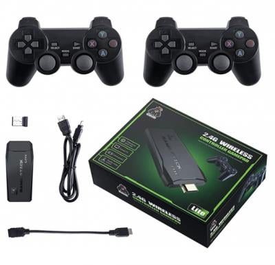 Blulory Classic M8 Game Stick 4K Game Console with Two 2.4G Wireless Gamepads Dual Players HDMI Output Built in 2500 Classic Games Compatible with Android, Black