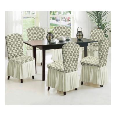 Fabienne CC35X6CREAM 6-Piece Woven Jacquard Stretch Fit Dining Chair Covers Set Cream