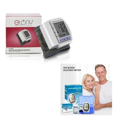2 in 1 Elony Automatic Digital LED Monitor Display Wrist Blood Pressure Meter, CK-120S and IVD Blood Glucose Meter
