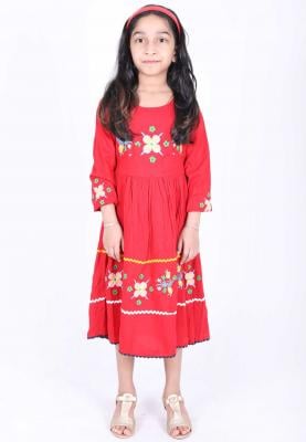 Tradinco Girls Long Frock Red With Flower Design