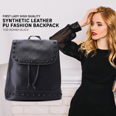 First Lady 9639 High Quality Synthetic Leather PU Fashion Backpack For Women Black