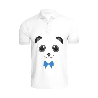 BYFT 110101011252 White Printed Cotton T-shirt Mr Panda Personalized Polo Neck T-shirt For Men 2XL Set of 1 pc-220 GSM