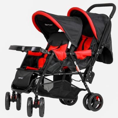 Baby Plus BP7743-RED 8 Wheeler Twin Stroller for Baby Red