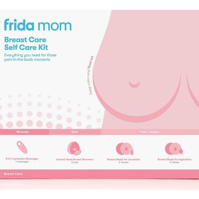 Frida Mom Breast Care Self Care Kit 2 in 1 Lactation Massager Instant Heat Breast Warmers Breast Mask for Hydration Breast Mask for Lactation 9 Piece Set Multicolor