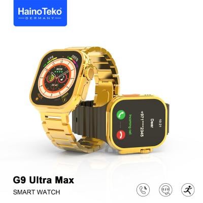 Haino Teko Germany G9 Ultra Max Smart Watch with NFC Always on Display Wireless Charging for Mens and Womens Golden Edition