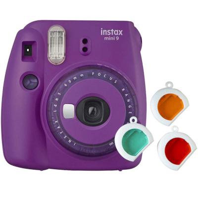 Fujifilm Instax Mini 9 Instant Camera, with 60mm f/12.7 Lens, with Clear Accents, Purple