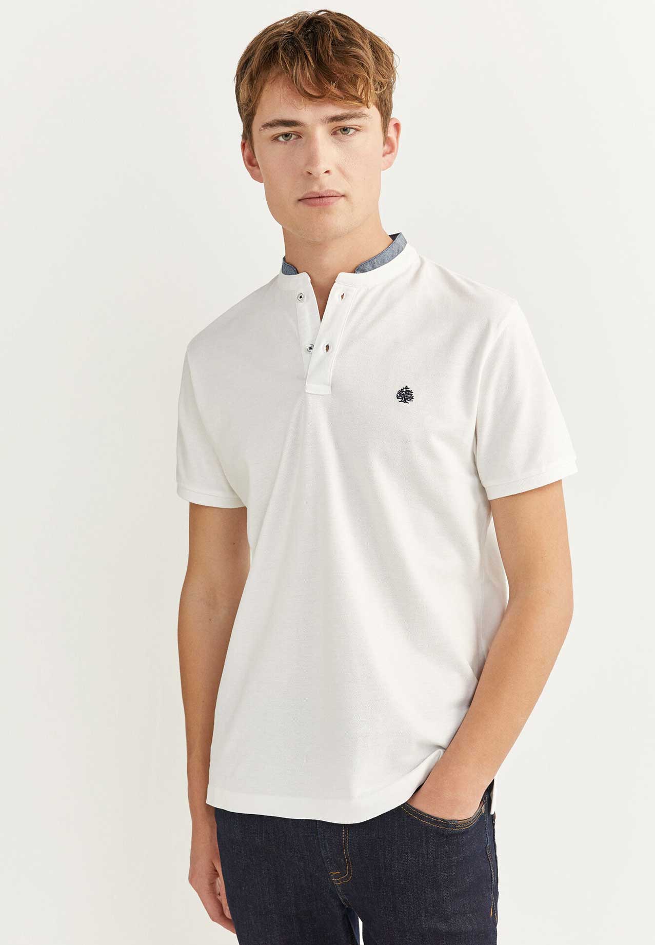 Buy Springfield Polo T-Shirt Basic Slim Fit Mandarin Collar White White ...
