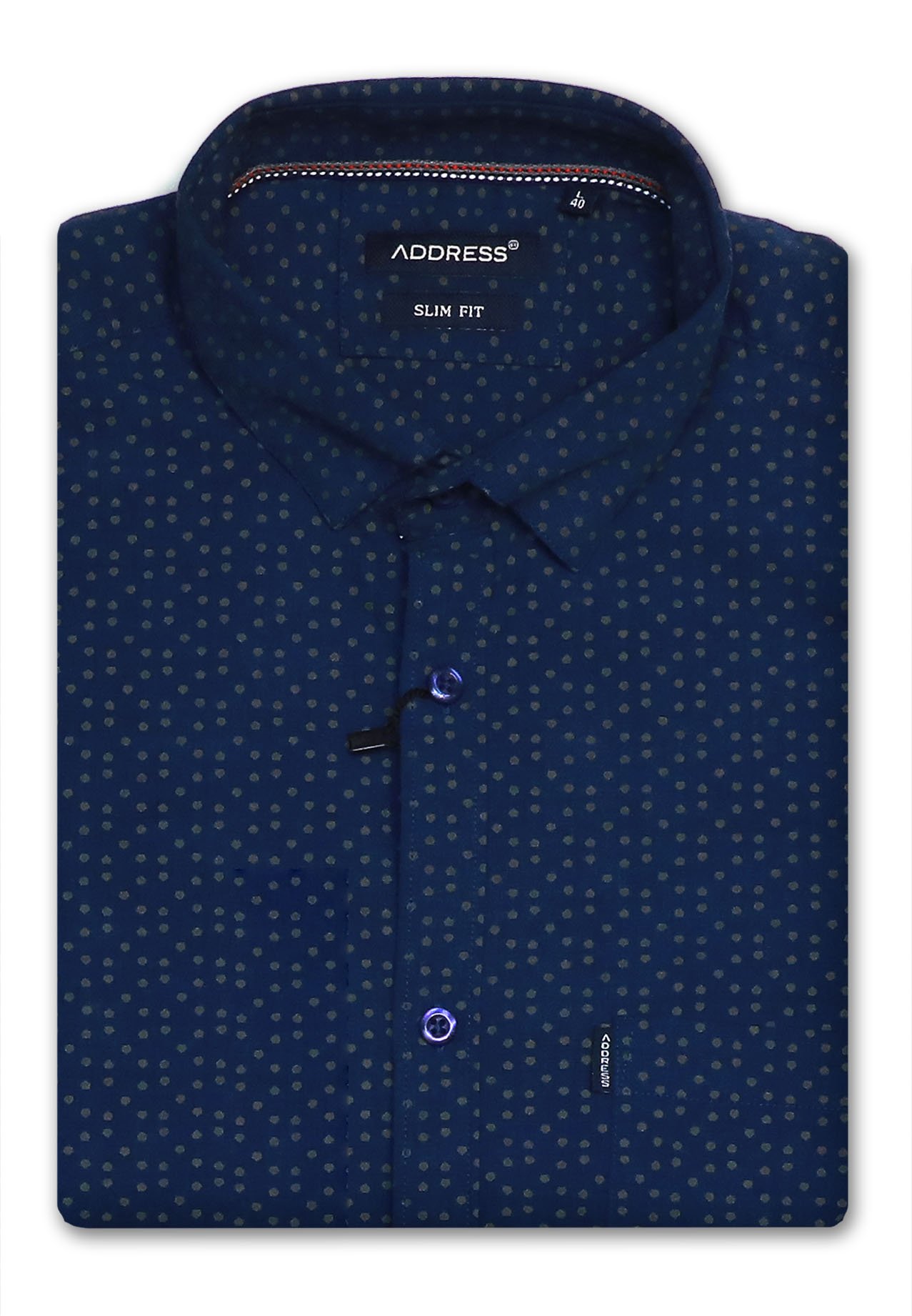 Address Casual Shirt Shirt Blue With Dots Slim Fit, Large