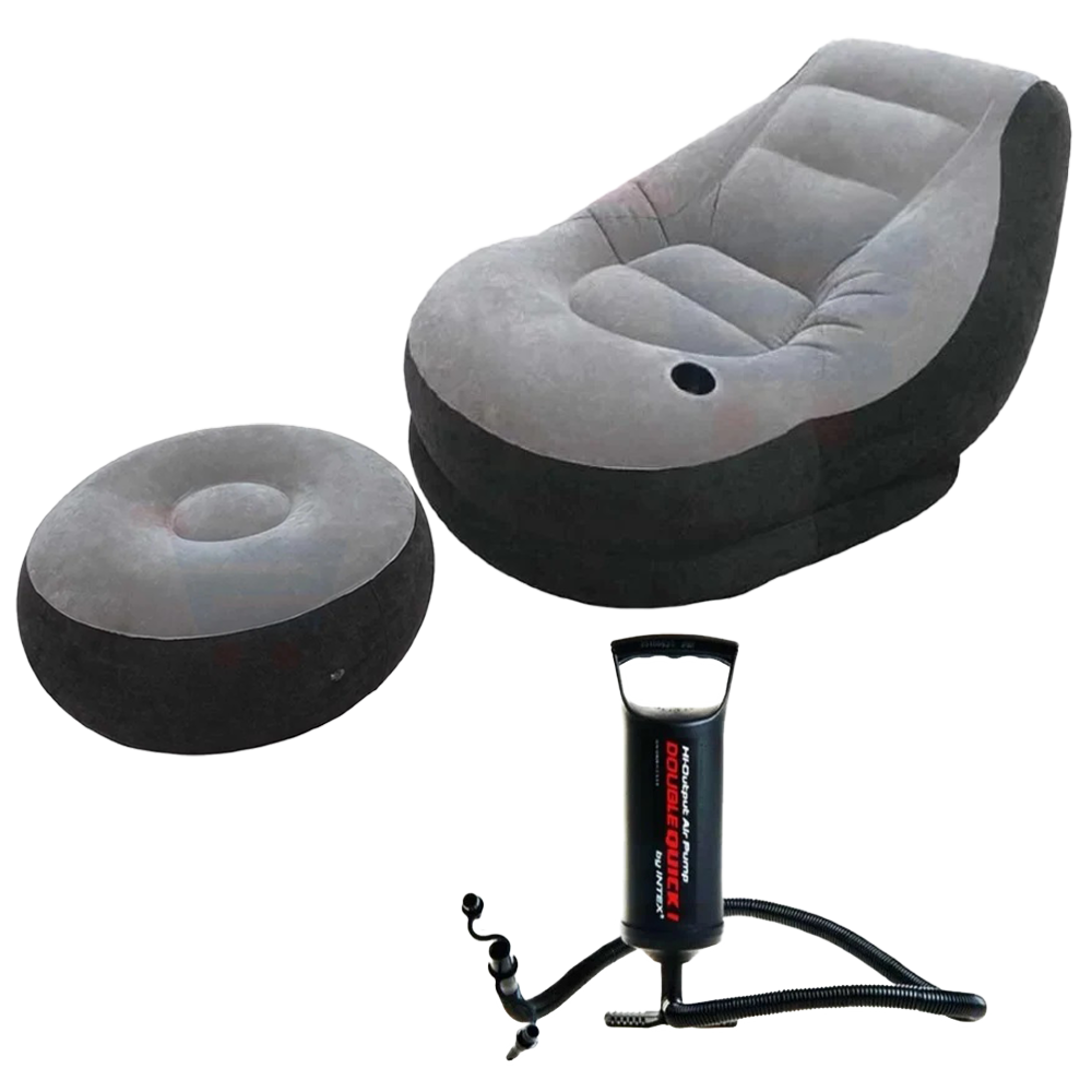 2 In 1 Bundle Intex Air Chair with Footrest & Get Free Intex Manual Air Pump, 68564