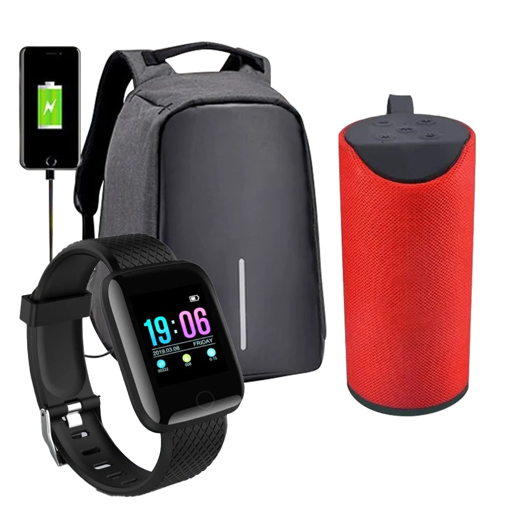 3in1 Bundle Pack Anti-Theft Backpack, Smart Watches and Wireless Bluetooth Speaker